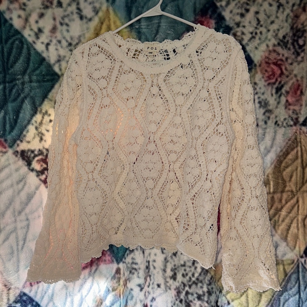 POL Ivory Lace Crochet sweater.   One size, new without tags.   Will fit S-L.